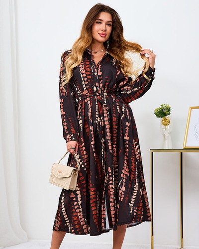 Royalfashion Schwarz und braun gemustertes Damen Maxikleid