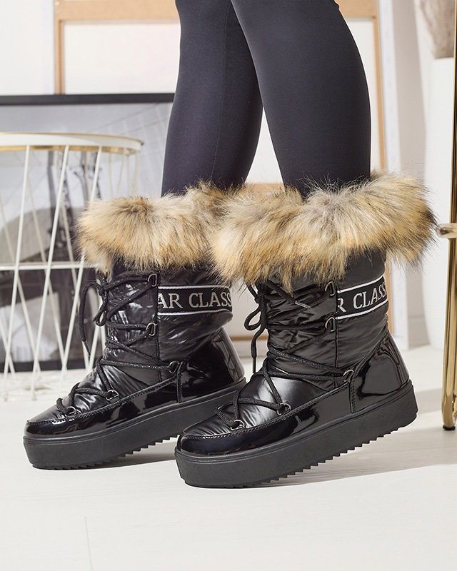 Schwarze Damen Schneestiefel Damen Mit Fell Schwarze Damen