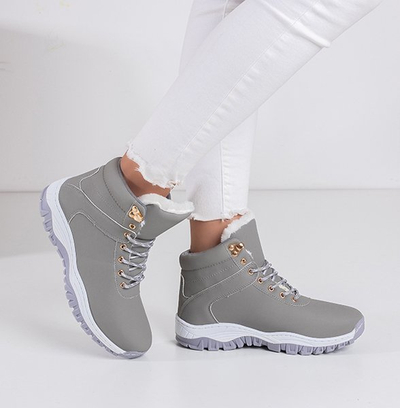 Warme Öko-Leder-Wanderschuhe für Damen in grauer Filis-Farbe - Schuhe
