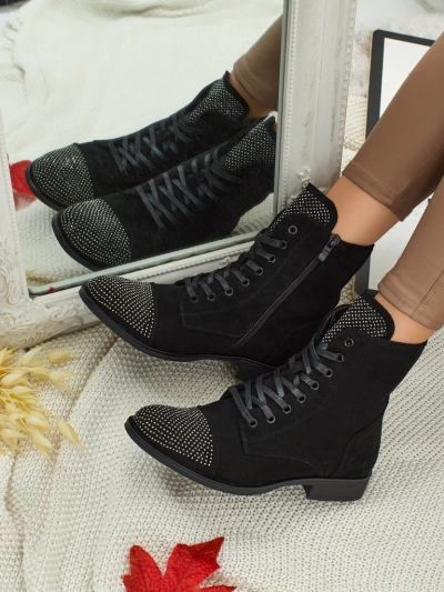 Öko-Wildleder Schnürstiefeletten Damen mit Zirkonia Marvelli