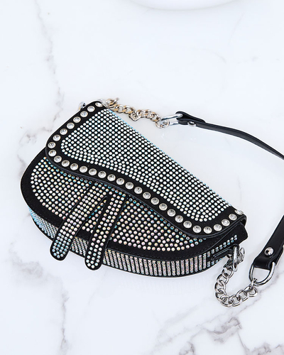 Royalfashion Schwarze Damenhandtasche mit Perlen-Zirkonen