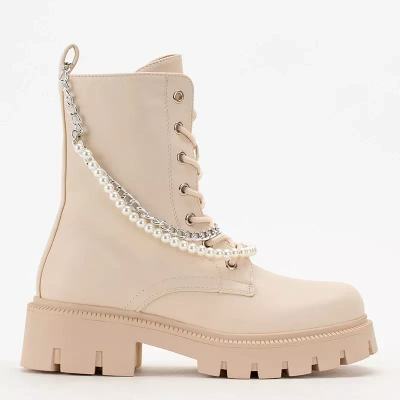 OUTLET Cremefarbene Damentaschen mit Kette und Perlen Agsiva - Footwear