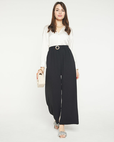 Schwarze weite Palazzohose für Damen mit Verzierung - Kleidung