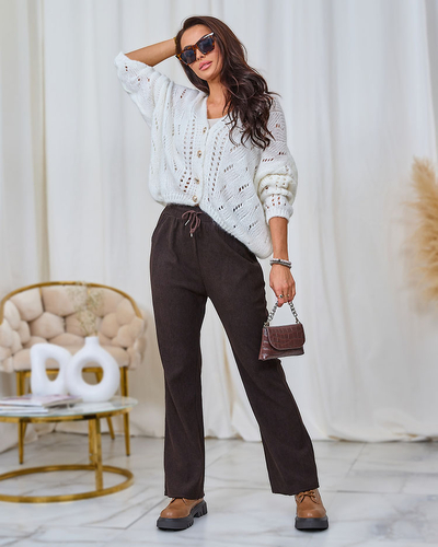 Royalfashion Damen Cordstoffhose in Dunkelbraun