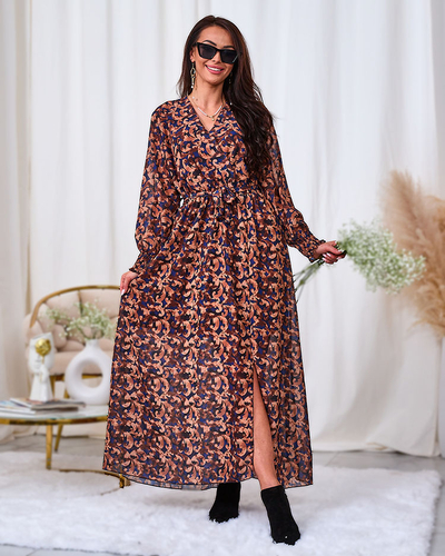 Royalfashion Camel gemustertes Damen-Maxikleid