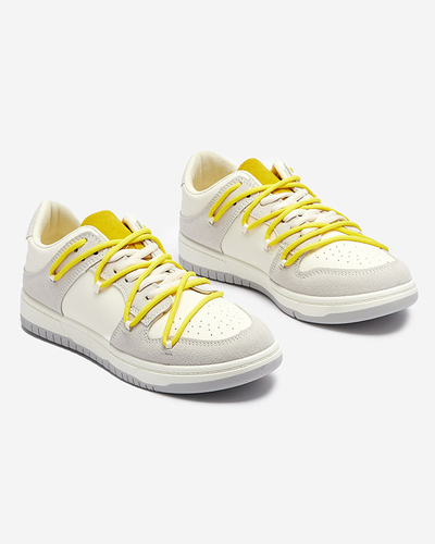 Weiße und graue Damen-Sport-Sneakers mit gelben Schnürsenkeln Olierinc - Schuhe