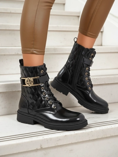 Gesteppte Damen Stiefeletten aus ökologischem Lackleder Opal Verge