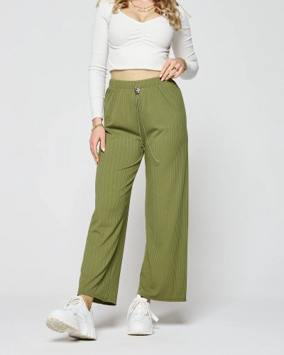 Grüne weite gerippte Damenhose - Kleidung