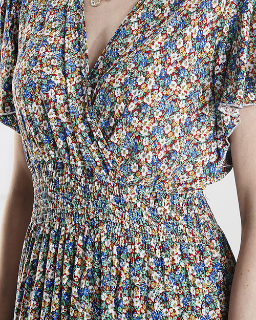 Квіткова жіноча сукня міді зеленого кольору - Одяг