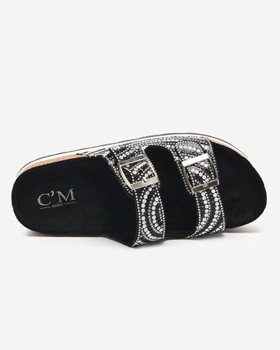 Damenhausschuhe mit Zirkonia in schwarz Lalud-Footwear