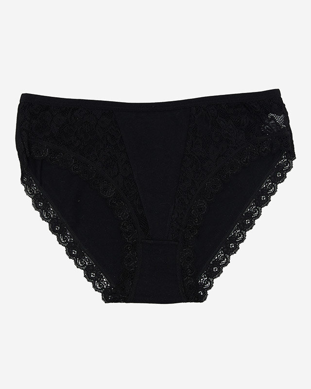 Schwarzer Damenslip aus Baumwolle mit Spitze - Unterwäsche