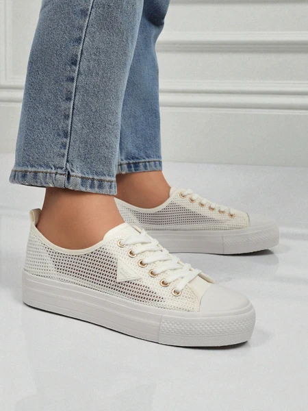 Damen Weiße Ariadne Mesh Sneaker – Atmungsaktive Turnschuhe mit flacher Sohle