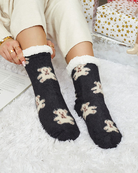 Royalfashion Isolierte schwarze Damensocken mit Teddybären
