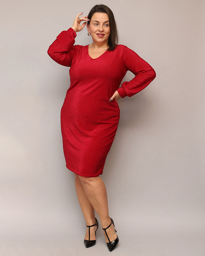 Royalfashion Glitzerndes Damenkleid vor dem Knie in rot PLUS SIZE