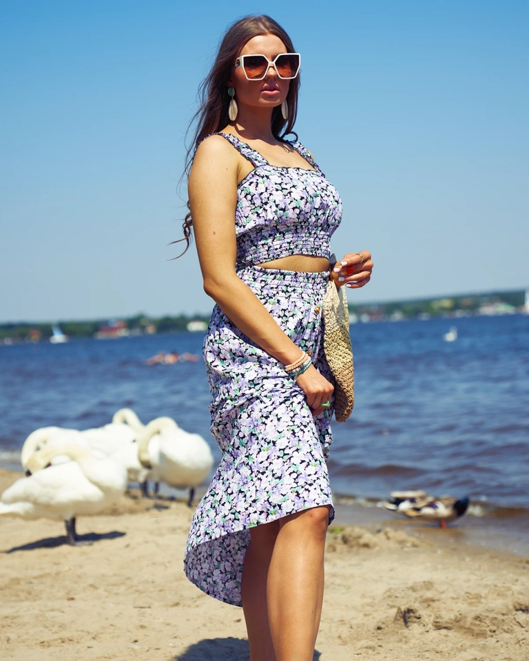 Royalfashion Lila Damenset mit Blumendruck