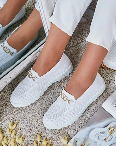 Royalfashion Damen Stoff Mokassins mit Goldverzierung Erticae