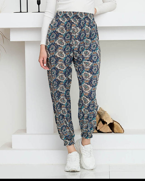 Темно-сині жіночі штани з малюнком PLUS SIZE - Одяг