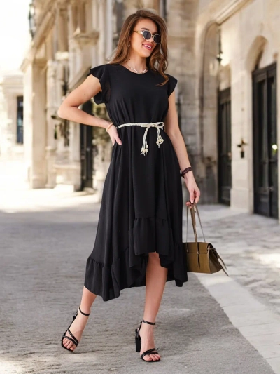 Royalfashion Damen-Midikleid mit Rüschen und kurzen Ärmeln