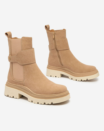 Royalfashion Beige Damenstiefel mit Zierriemen Doasa