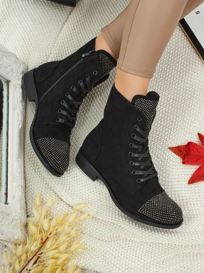 Öko-Wildleder Schnürstiefeletten Damen mit Zirkonia Marvelli