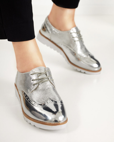 Silberne Damenschuhe mit glitzernden silbernen Retinis-Einsätzen - Schuhe