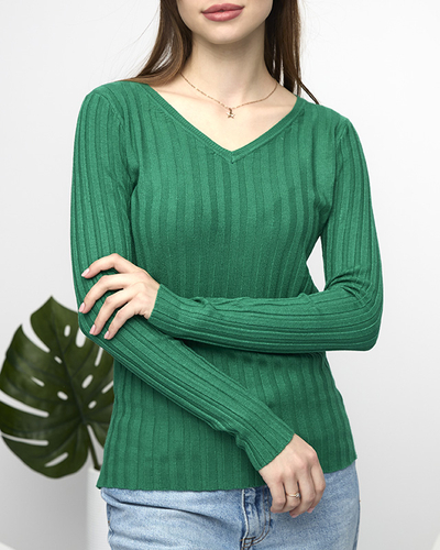 Grüner Rippenpullover für Damen - Kleidung
