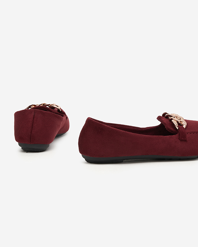 Burgunderfarbene Öko-Wildleder-Loafer für Damen mit Kette Osylia - Schuhe
