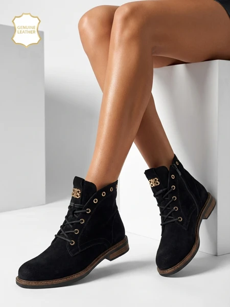 Botki damskie Aurelia Romano z naturalnego zamszu – brązowe, z futerkiem