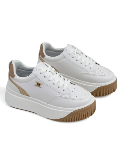 Arianna Bianco Damen Plateau-Sneakers aus Öko-Leder, 5 cm