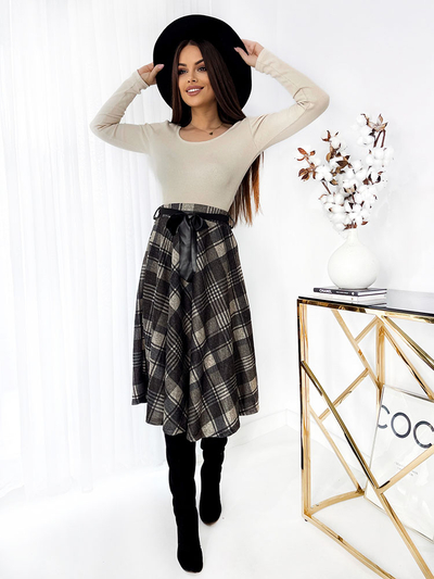 Royalfashion Grauer karierter Damen-Midirock