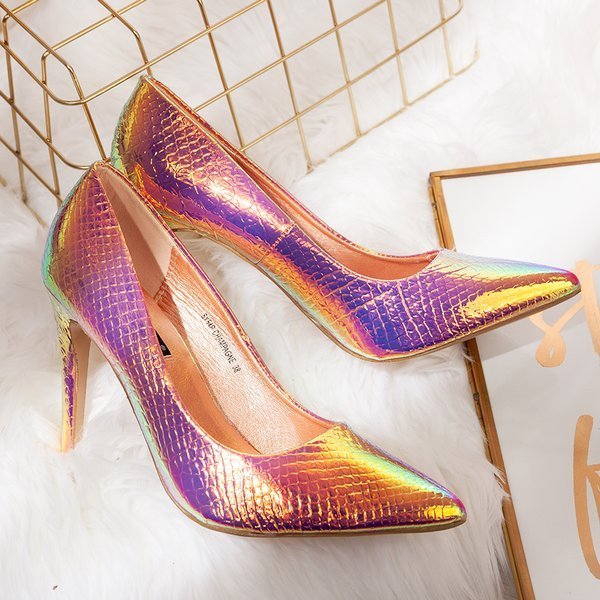 Holographische rosa Stilettos a'la Schlangenhaut Las Vegas - Schuhe 1