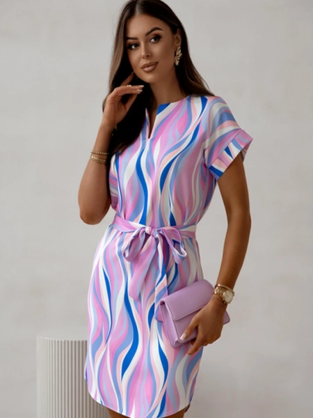 Royalfashion knielanges Kleid für Damen mit kurzen Ärmeln und Bändern in verschiedenen Streifen