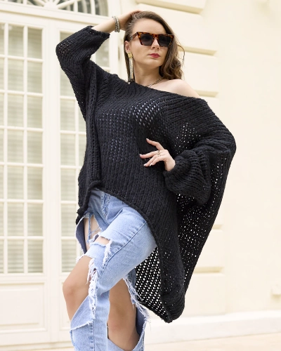 Royalfashion Schwarzer Oversize-Pullover für Damen