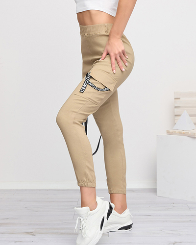 Beige Damen-Cargohose mit Gürtel - Kleidung