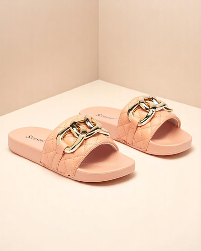 Koralle Damen gesteppte Flip-Flops mit goldener Kette Eteris - Schuhe