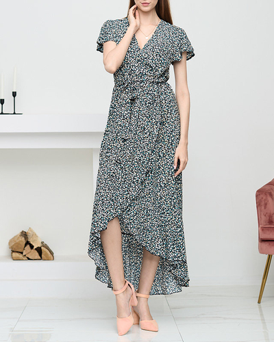 Schwarzes Blumen-Rüschenkleid für Damen - Kleidung