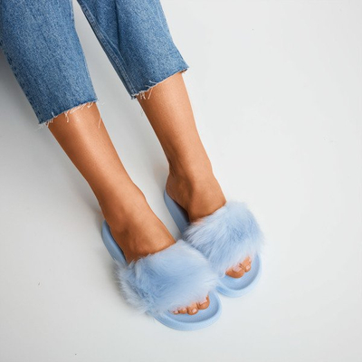 Blaue Hausschuhe mit Fell Millie - Footwear