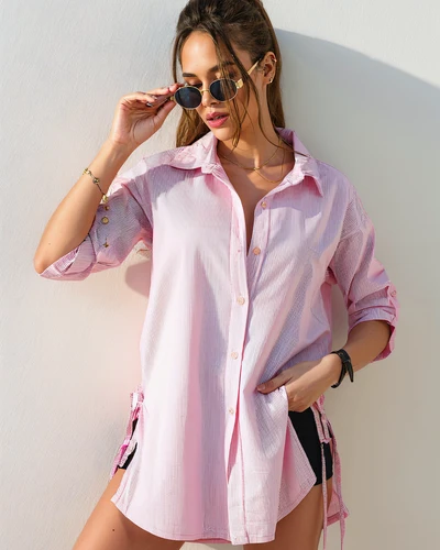 Royalfashion Baumwolle längeres gestreiftes Hemd für Frauen mit Taillengurt