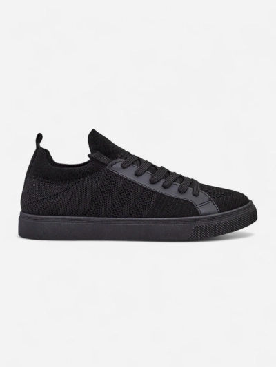 Damen-Sneakers Livia Nero - schwarze Stoff- und Öko-Leder-Turnschuhe mit flacher Sohle
