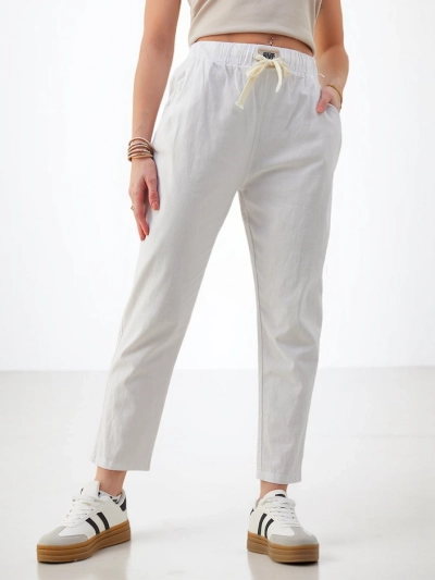 Royalfashion Baumwoll-Variante gerade Damenhose mit einem Bindeband in der Taille