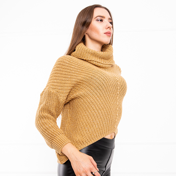 Hellbrauner Rollkragenpullover für Damen - Kleidung