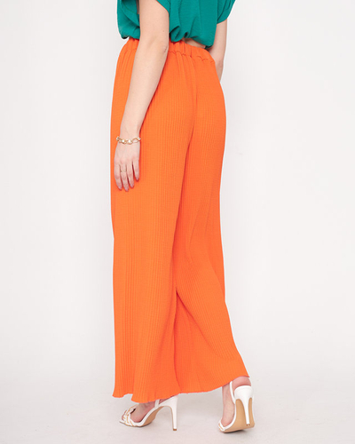 Orange, gerippte, weite Palazzo-Hose für Damen - Kleidung
