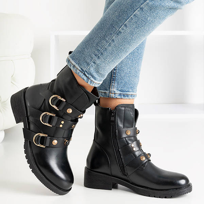 Schwarze Arbeiterinnen mit goldenen Schnallen Sytielia - Schuhe