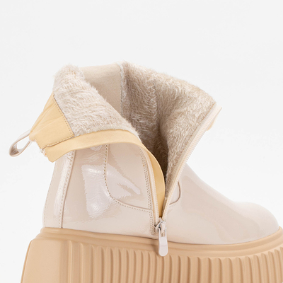 Beige lackierte Monka-Stiefel für Damen - Schuhe