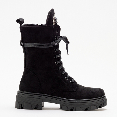 Чорні жіночі екозамшеві черевики з прикрасою Moxo