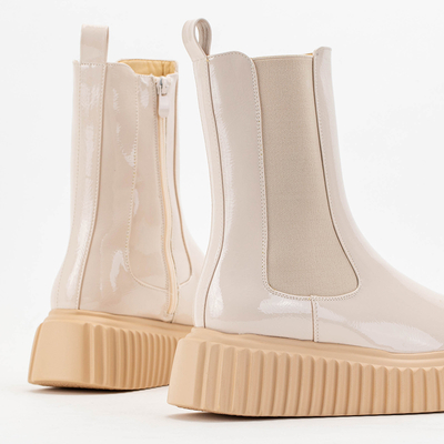 Beige lackierte Monka-Stiefel für Damen - Schuhe