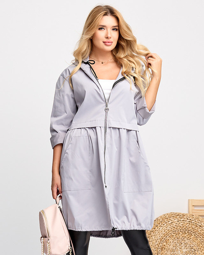 Lange hellgraue Windjacke für Damen - Kleidung