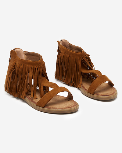 OUTLET Damensandalen mit Fransen in Camel Clov-Schuhe
