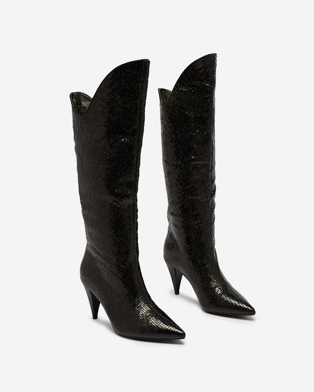 Schwarze Damen-Stiefel mit hohem Absatz und Prägung Elivea- Footwear