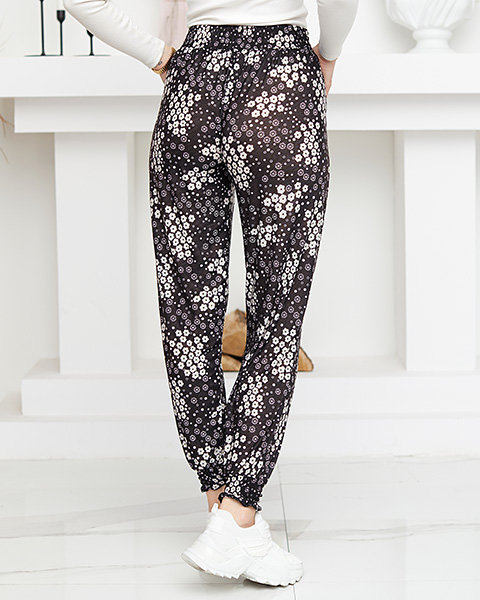 Schwarz-weiß gemusterte Stoffhose für Damen - Kleidung